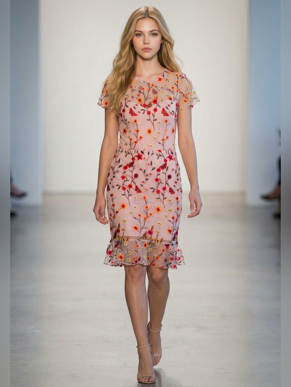 NWT Aqua Pink embroidered floral dress Size M